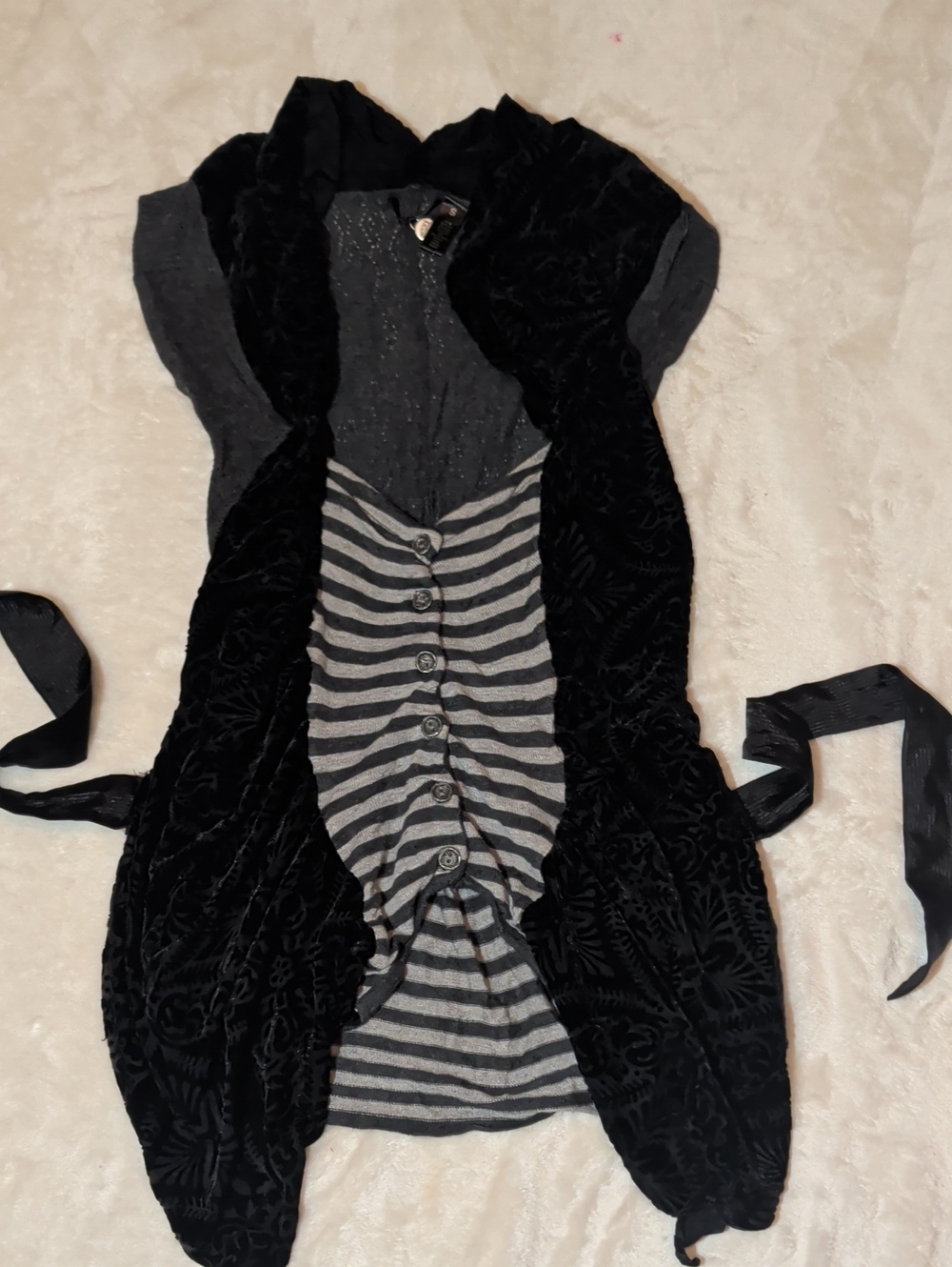 BKE Black Velvet-Textured Layered Top